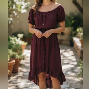 Stylish Burgundy Off-Shoulder Dress